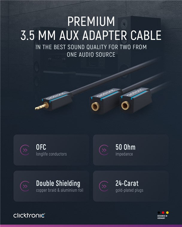 Clicktronic (0.10 m) 3.5 mm AUX į RCA adapterio laidas (stereo)