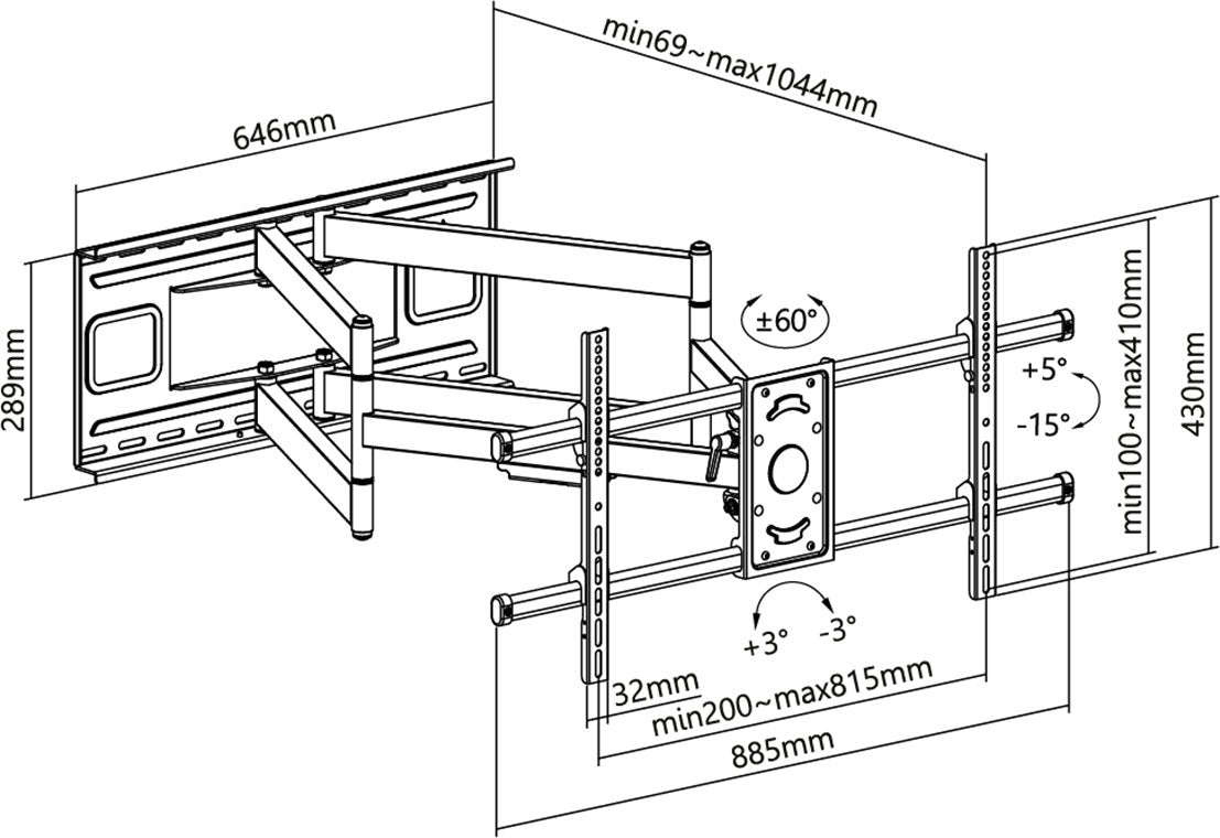 Goobay Wide Range TV Wall Mount Pro FULLMOTION (XL), televizoriaus sieninis laikiklis