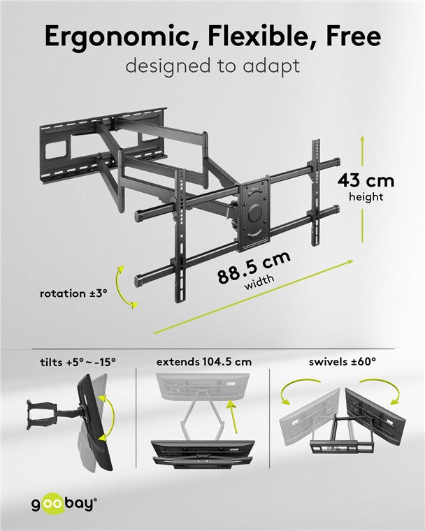 Goobay Wide Range TV Wall Mount Pro FULLMOTION (XL), televizoriaus sieninis laikiklis