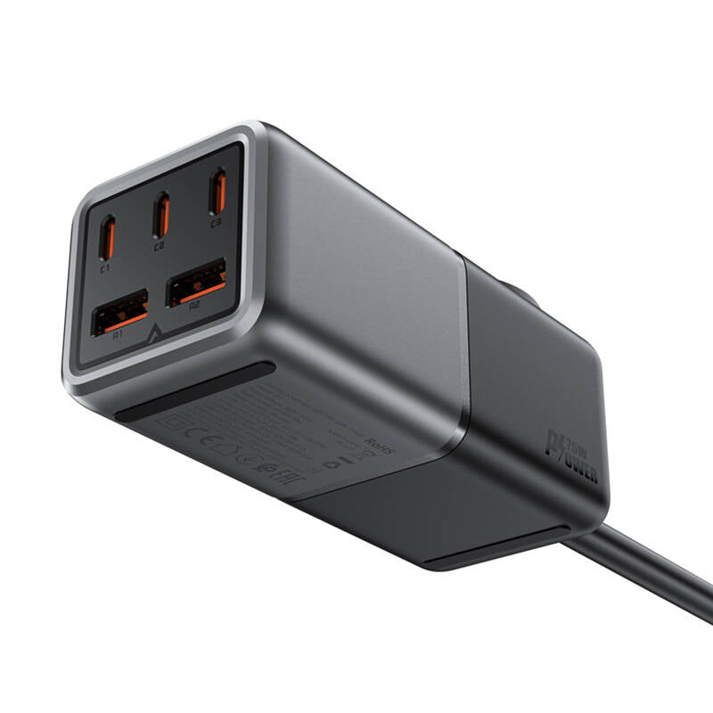 Acefast Z2, GaN, 3xUSB-C, 2xUSB-A, 75W Stalinis adapteris - įkroviklis