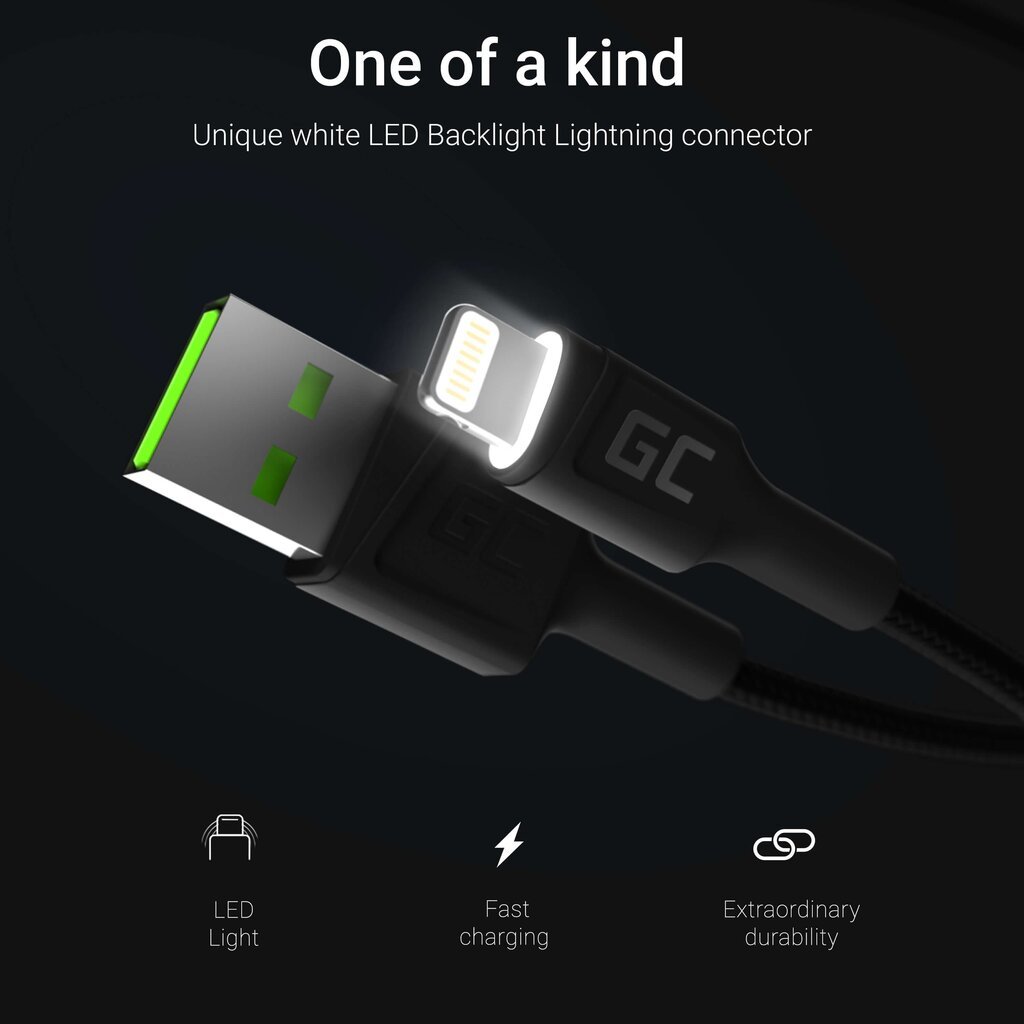 Green Cell KABGC05, (1.2 m) USB - Lightning, signalinis kabelis